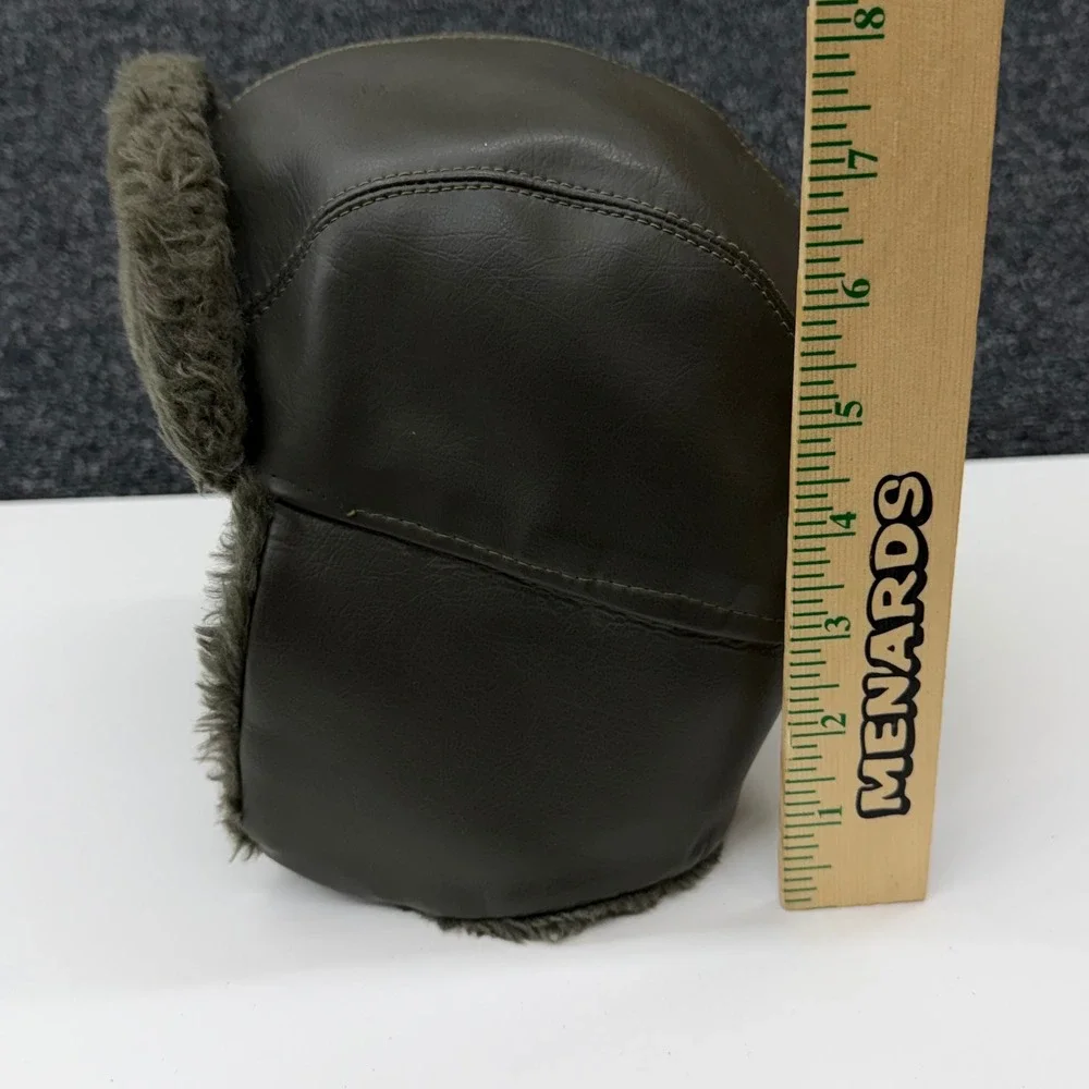 Vintage Genuine Trooper‎ Cap Mens 7 1/4 Olive Green Faux Leather Trapper Hat Hat